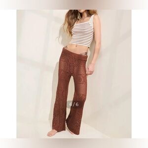 Aerie Brown Crochet Flare Pants size L regular